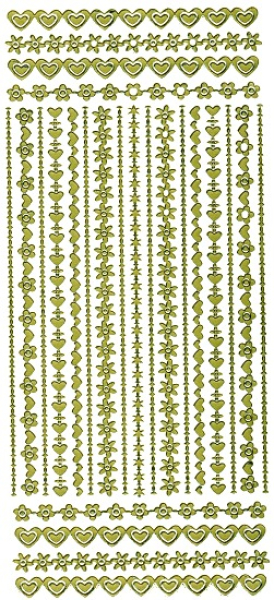 Sticker Bordüren Blumen + Herzen - gold   1 Bogen 10x23cm