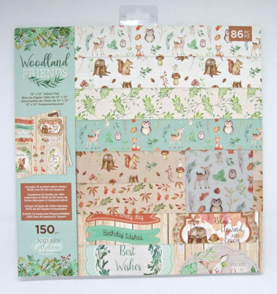 Transparentpapierblock 'Woodland Friends' 6fach-sort. - 24 Bogen + 62 Die-Cut Topper