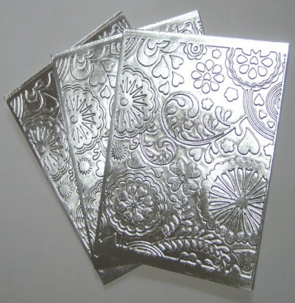 5 Doppelkarten A6 mit Prägemotiv *Floral Fantasy* silber