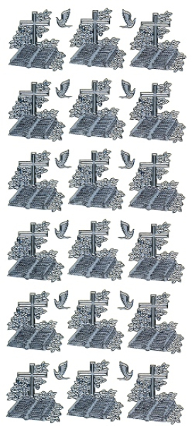 Sticker Bibel, Kreuz & Friedenstaube - 895 - silber  1 Bogen 10x23cm