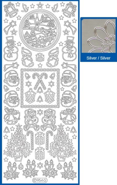 Sticker Weihnachtsmotive - 0954 - silber   1 Bogen 10x23cm