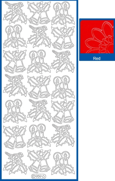Sticker Weihnachtszweig, Kerze, Glocke - 0959 - rot   1 Bogen 10x23cm
