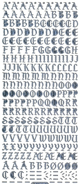 Sticker Buchstaben gotisch - 1155 - silber   1 Bogen 23x10 cm