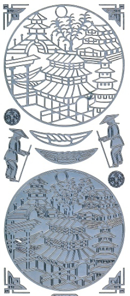 Sticker Asia - Pagode / Tempel - 1163 - silber   1 Bogen 10x23 cm