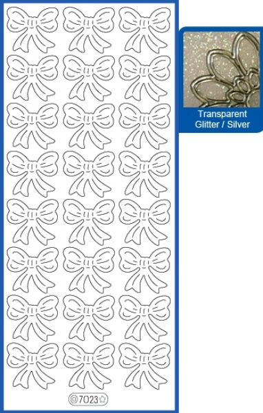 Glitter-Sticker Schleifen - 7023   transparent/silber