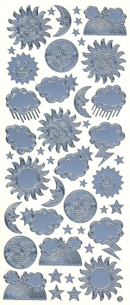 Sticker Sonne, Mond und Sterne - 827 - silber   1 Bogen 10x23cm