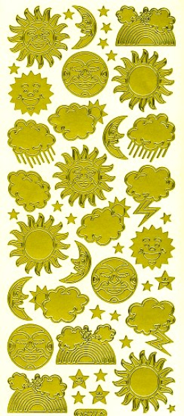 Sticker Sonne, Mond und Sterne - 827 - gold   1 Bogen 10x23cm