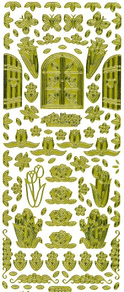 Sticker Frühlingsblumen, Schmetterlinge - 886 - gold   1 Bogen 10x23 cm