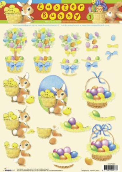 3-D Etappen-Bogen   Easter Bunny Nr. 1   1 Bogen 21x29,7cm