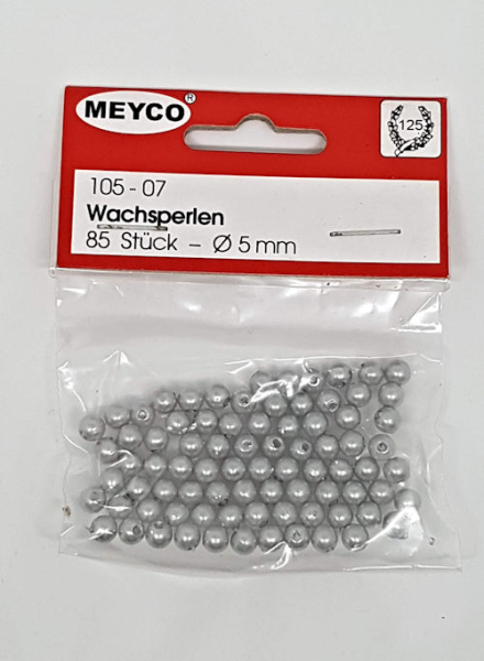 Wachsperlen Ø 5mm, ca. 85 Stück - grau