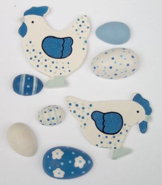 Holzstreuteile  "Hühner und Eier" 4fach-sortiert - 8 Stück