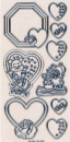 Glitter-Sticker Herzen <br> transparent/silber <br> 1 Bogen 10x23 cm