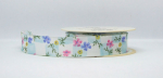 Dekoband Blumen kariert - pastell-blau - 1 Meter