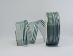 Tüllband Streifen grün-blau-silber - 1 Meter